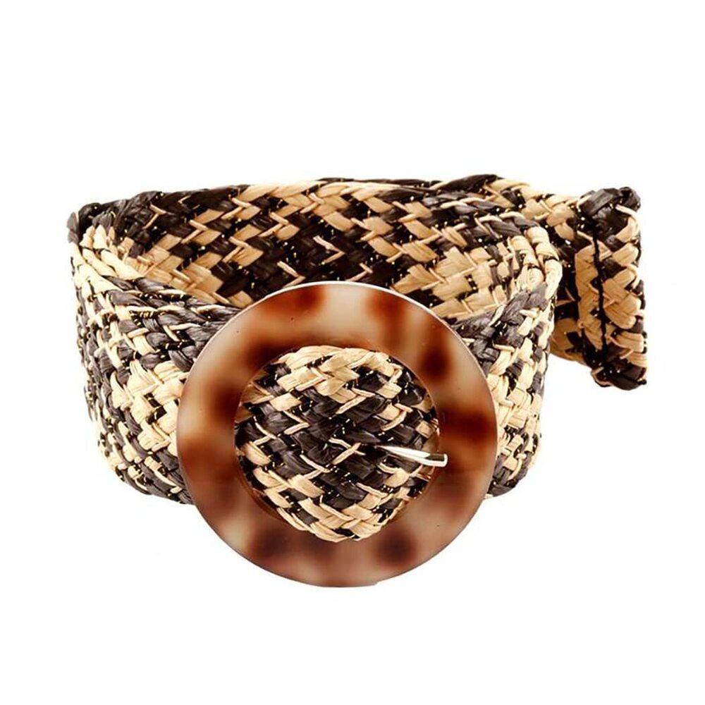 6787 Boho Chic Beige And Black Ratan Wicker With Gold Flecks Statement Belt